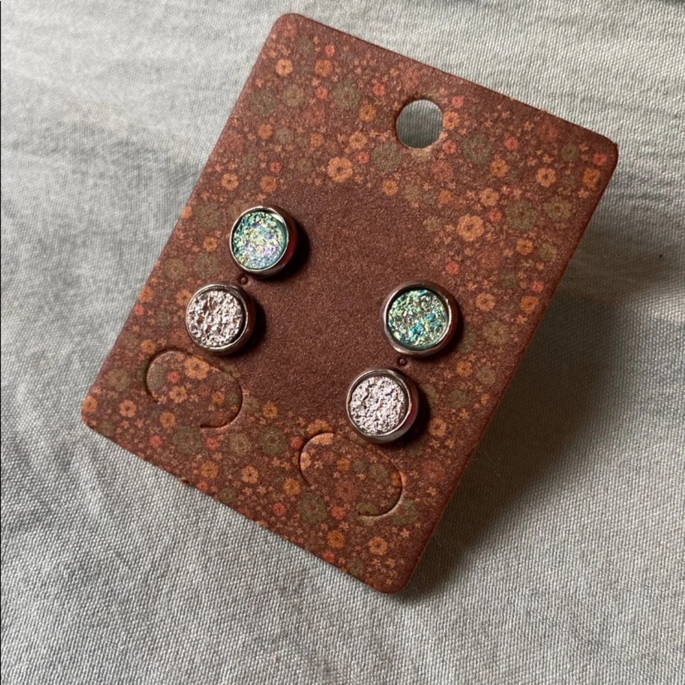 NEW Faux Druzy Crystal Stud Earrings Set